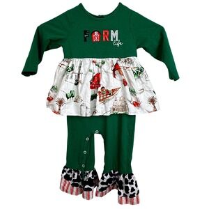 Ricrac & Ruffles Baby Girl Romper 24M‎ Farm Life Christmas Cow Print Outfit